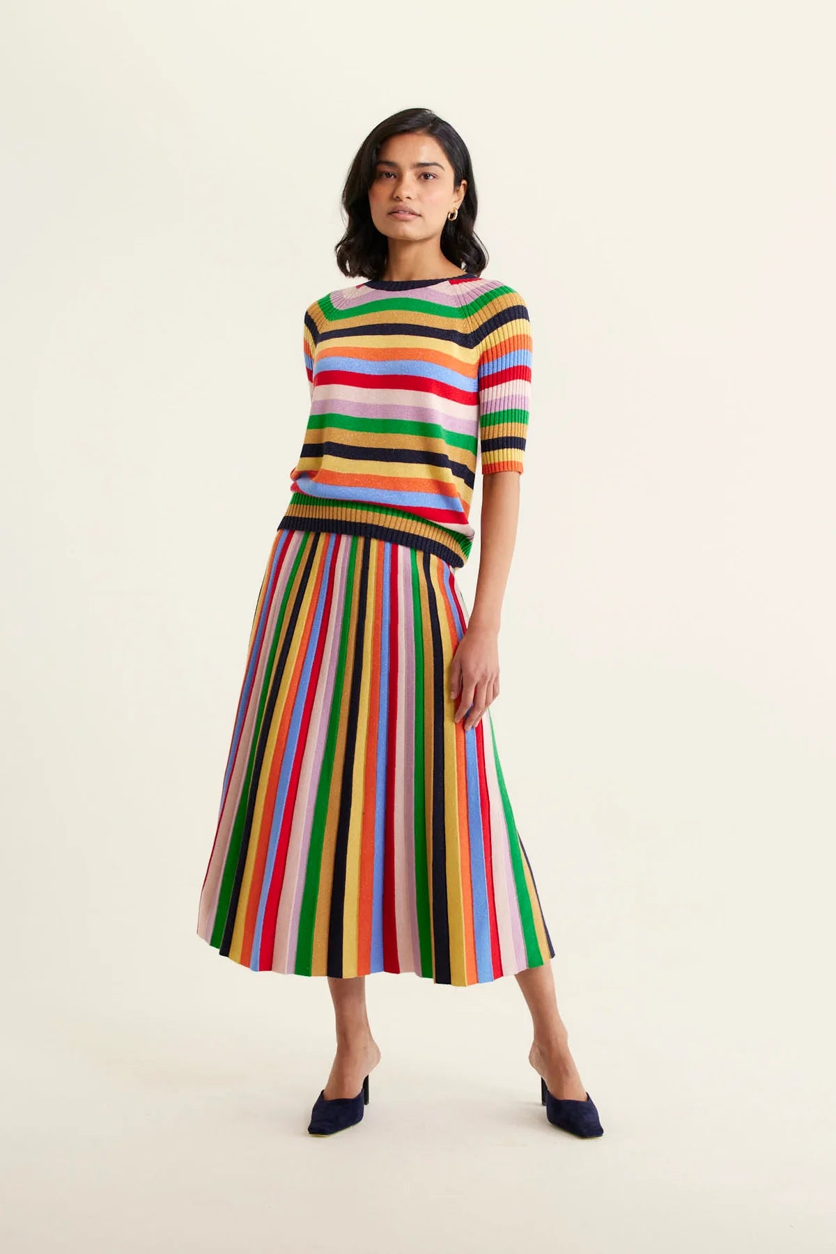 Woman wearing Avenue Top and Skirt Lurex in Rainbow