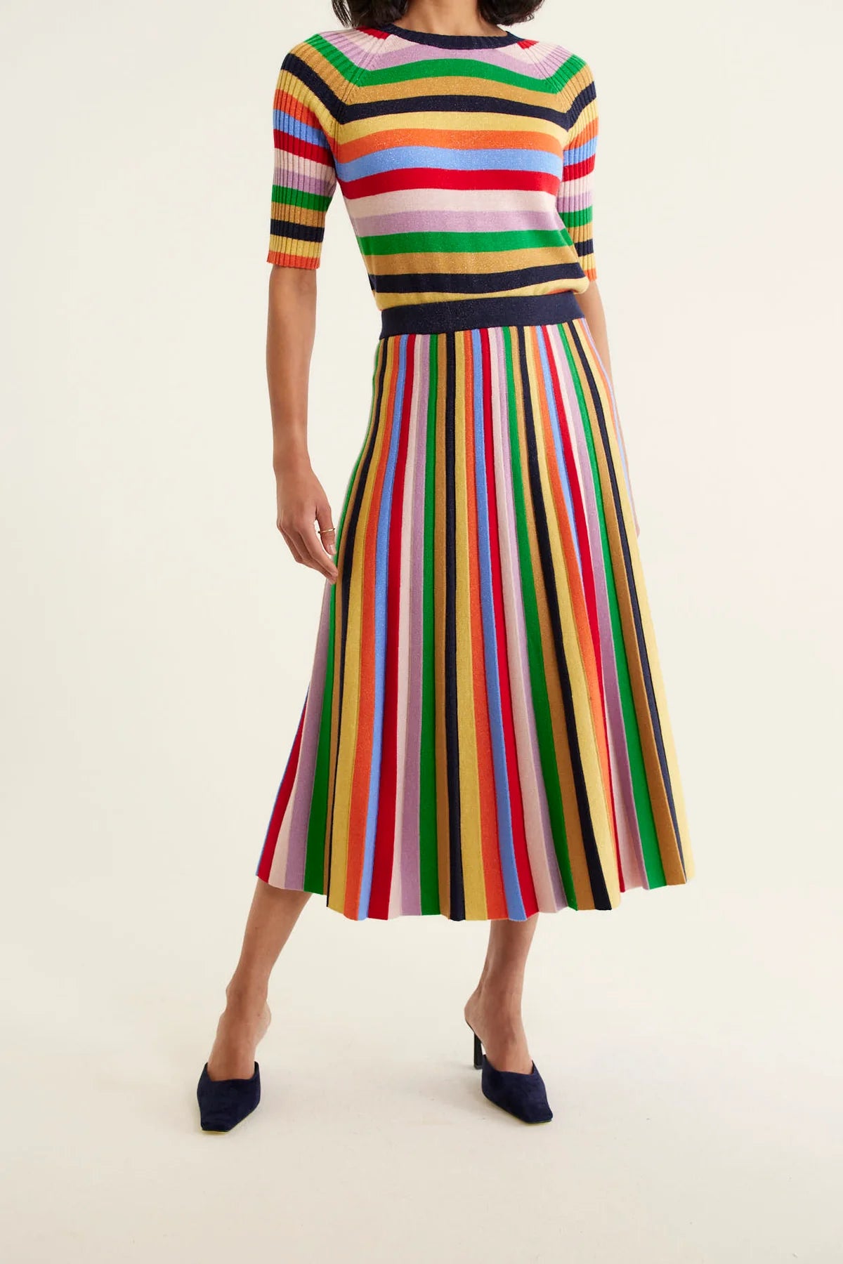 Woman wearing Avenue Top and Skirt Lurex in Rainbow