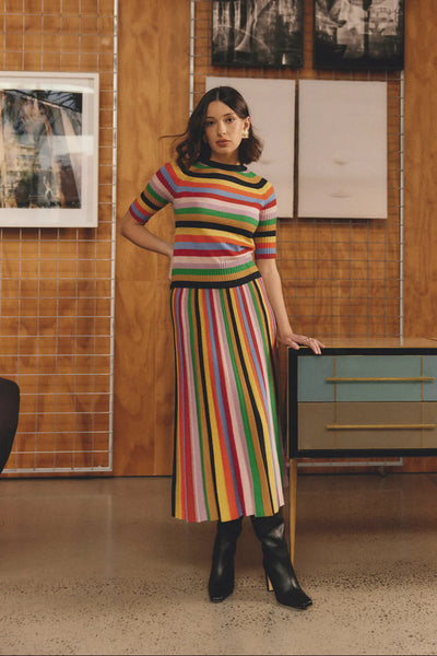 Woman wearing Avenue Top and Skirt Lurex in Rainbow