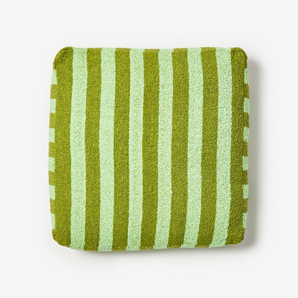 Stripe Olive Boucle Pouffe front view