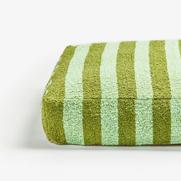 Stripe Olive Boucle Pouffe side view