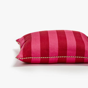 Bold Stripe Raspberry Cushion side view