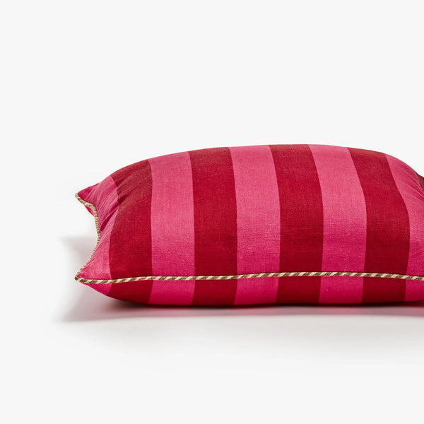 Bold Stripe Raspberry Cushion side view