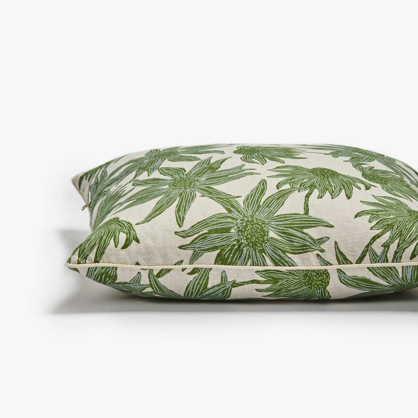 Flannel Flower Khaki 60cm Cushion placed side view