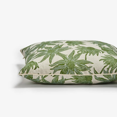 Flannel Flower Khaki 60cm Cushion placed side view