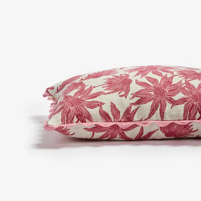Pink flannel flower cushion side view