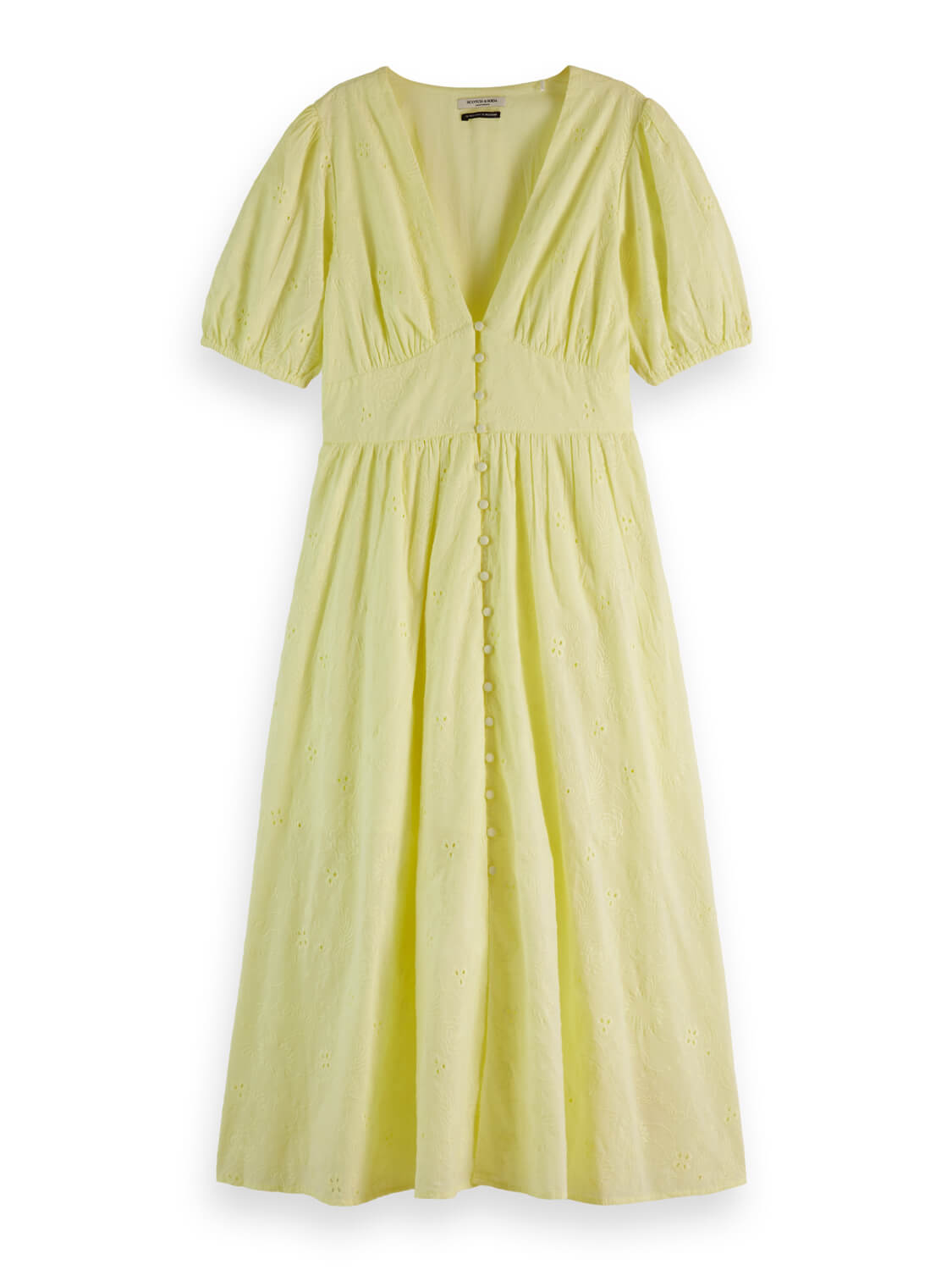 Broderie Anglaise Midi Dress - Lemon front side
