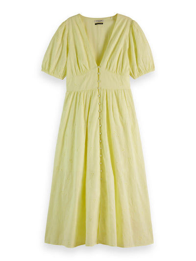 Broderie Anglaise Midi Dress - Lemon front side