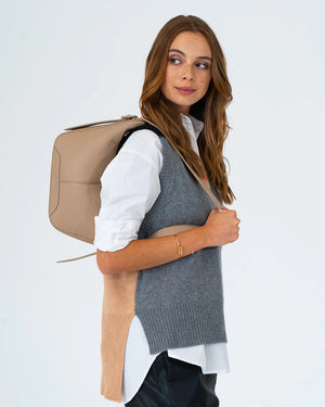 woman using Barton Shoulder Bag - Latte