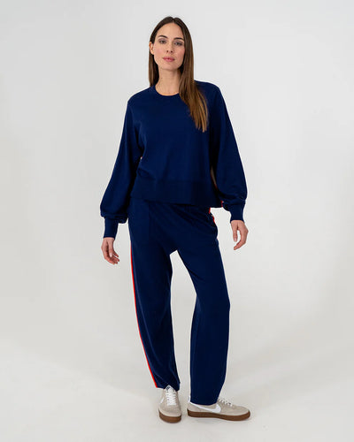 Woman wearing Blake Lounge Pants and Long sleeve Knit in Navy