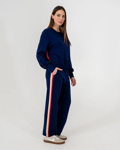 Woman wearing Blake Lounge Pants and Long sleeve Knit in Navy