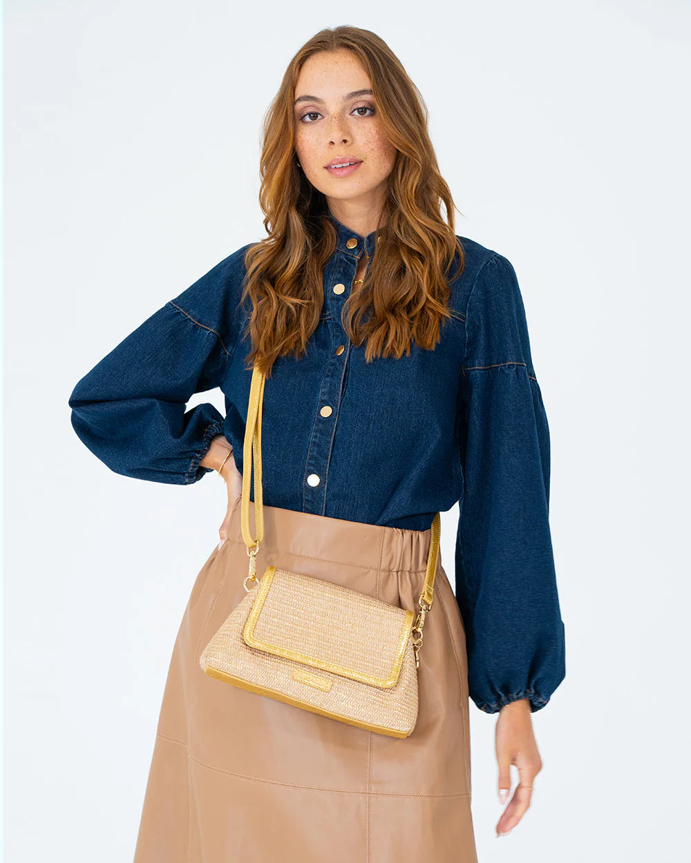 Lugano Crossbody - Gold Weave front view