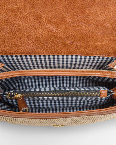 Lugano Crossbody - Tan Weave top view inside details of the bag