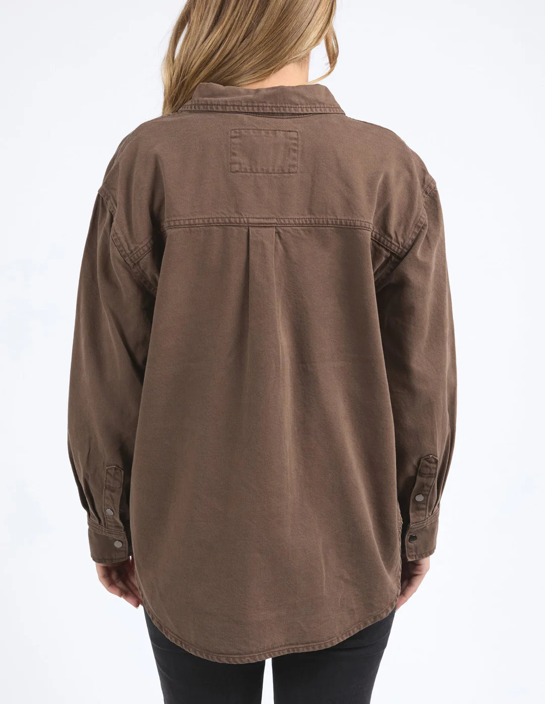 woman facing the back wearing Daisy Overshirt - Chocolate