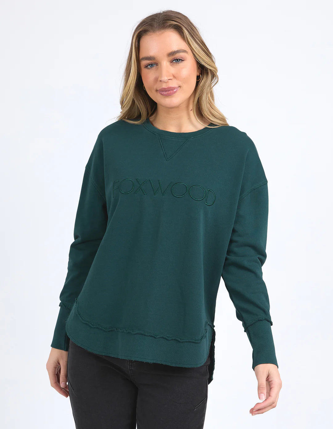 Woman wearing Simplified Crew - Forest