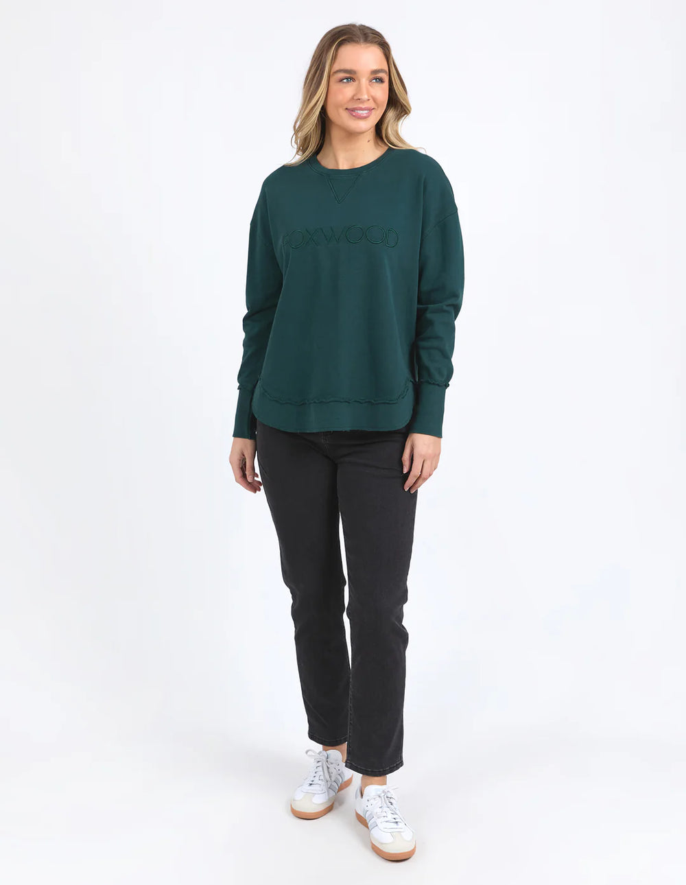 Woman wearing Simplified Crew - Forest