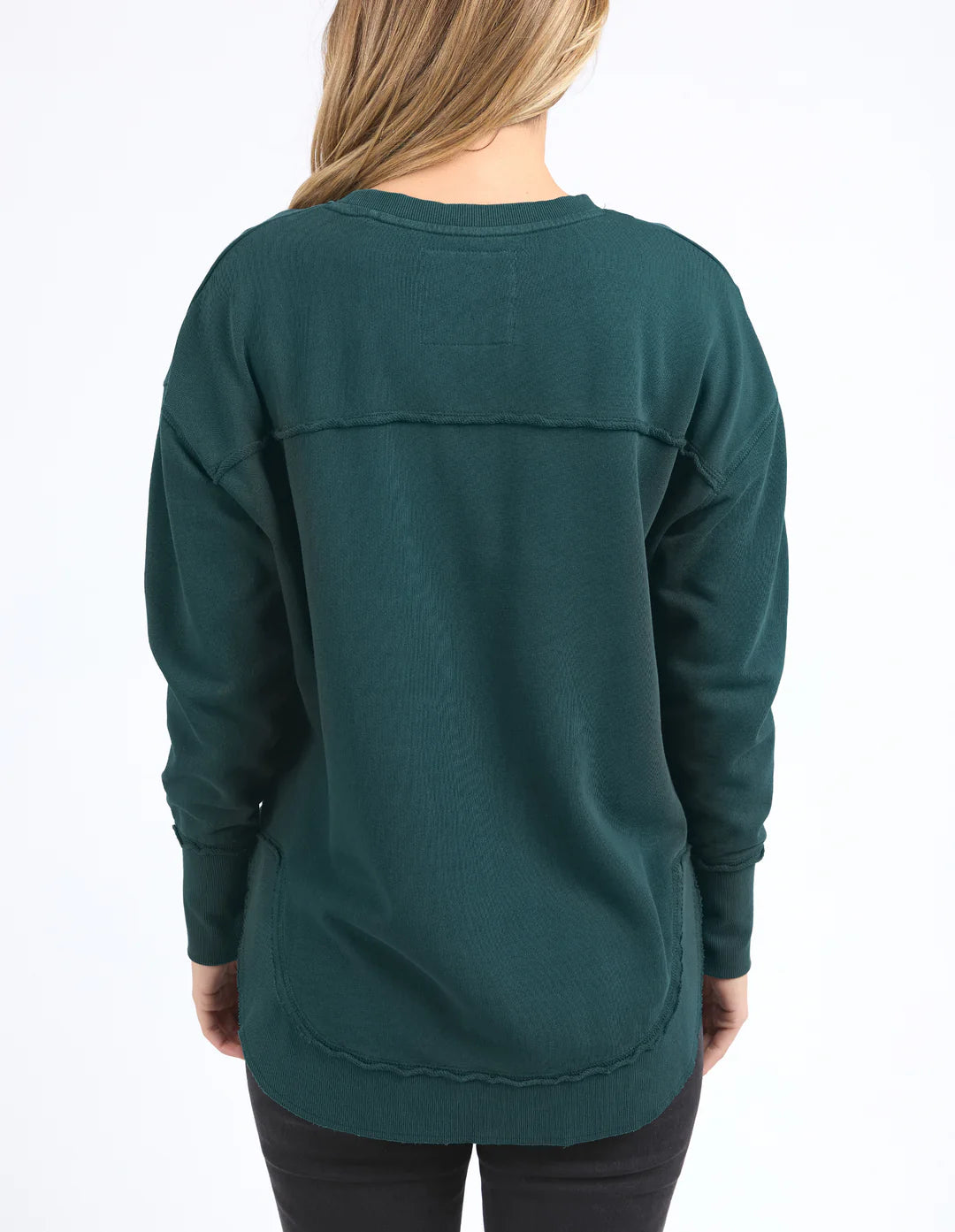 Woman facing the back wearing Simplified Crew - Forest
