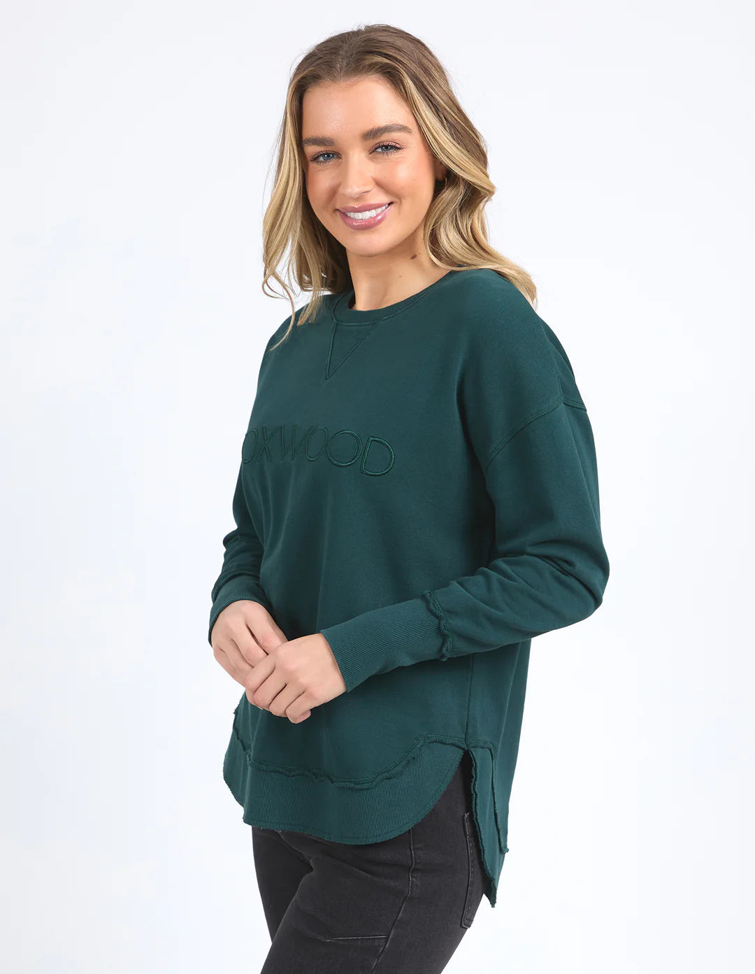 Woman wearing Simplified Crew - Forest