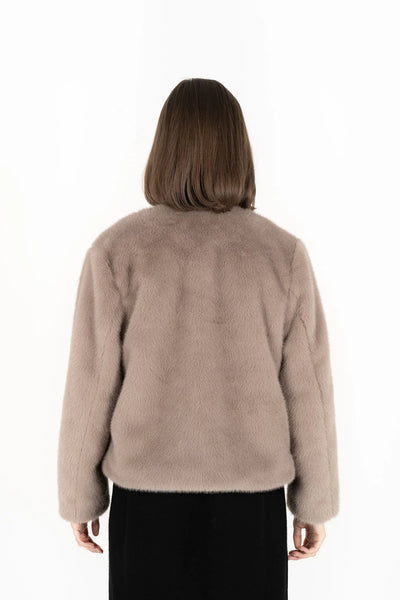 Back view of woman wearing Vienna Jacket - Smoke