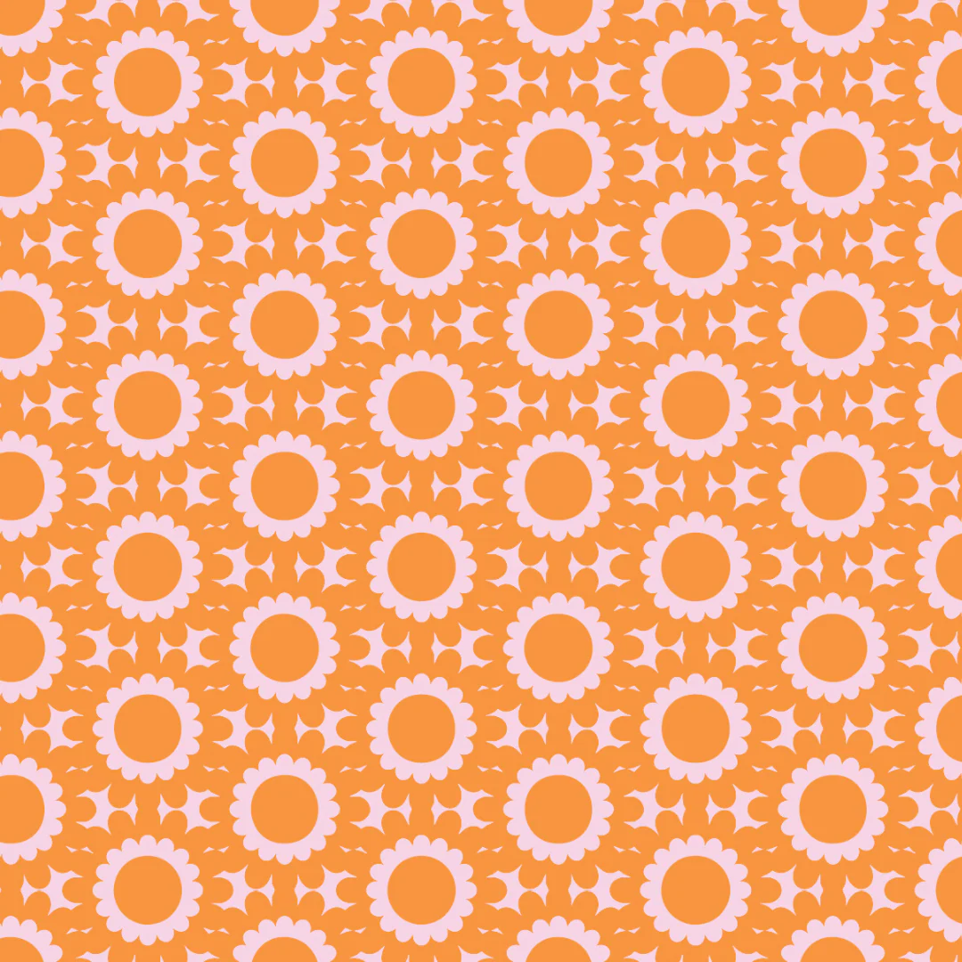 Pattern of white sunflowers on an orange background - geo floral