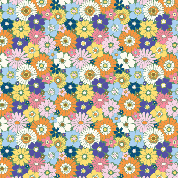 Pattern of colorful flowers in a grid layout - posy