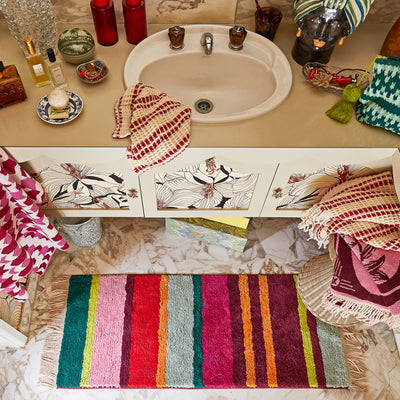 bathroom vanities with towels and Corinne Bath Runner