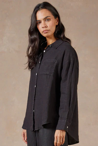 Womens Hampton Linen Shirt - Black