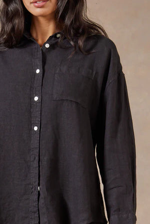 Womens Hampton Linen Shirt - Black
