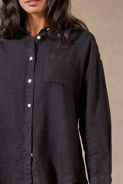 Womens Hampton Linen Shirt - Black