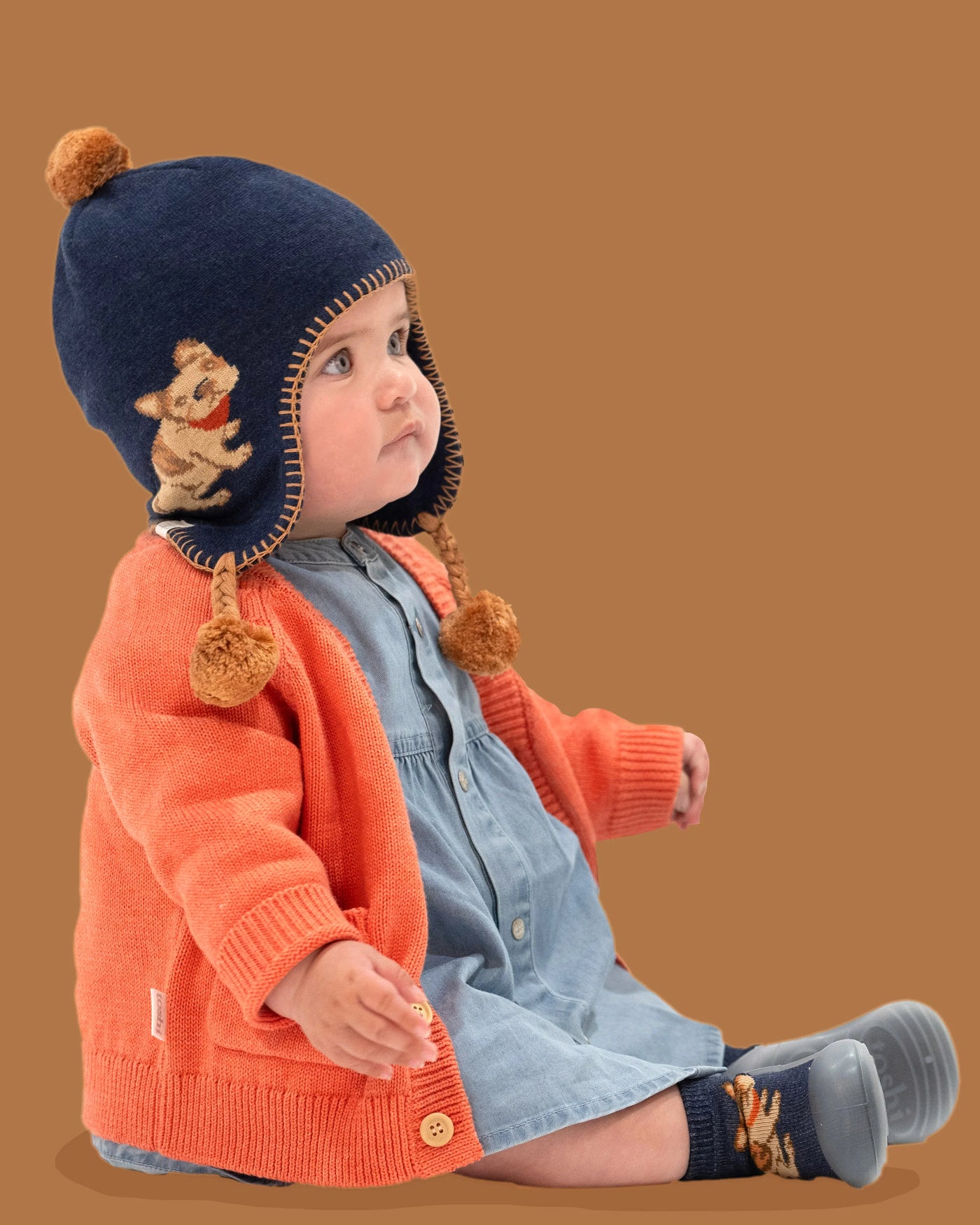 toddler wearing Organic Earmuff Storytime - Frenchie