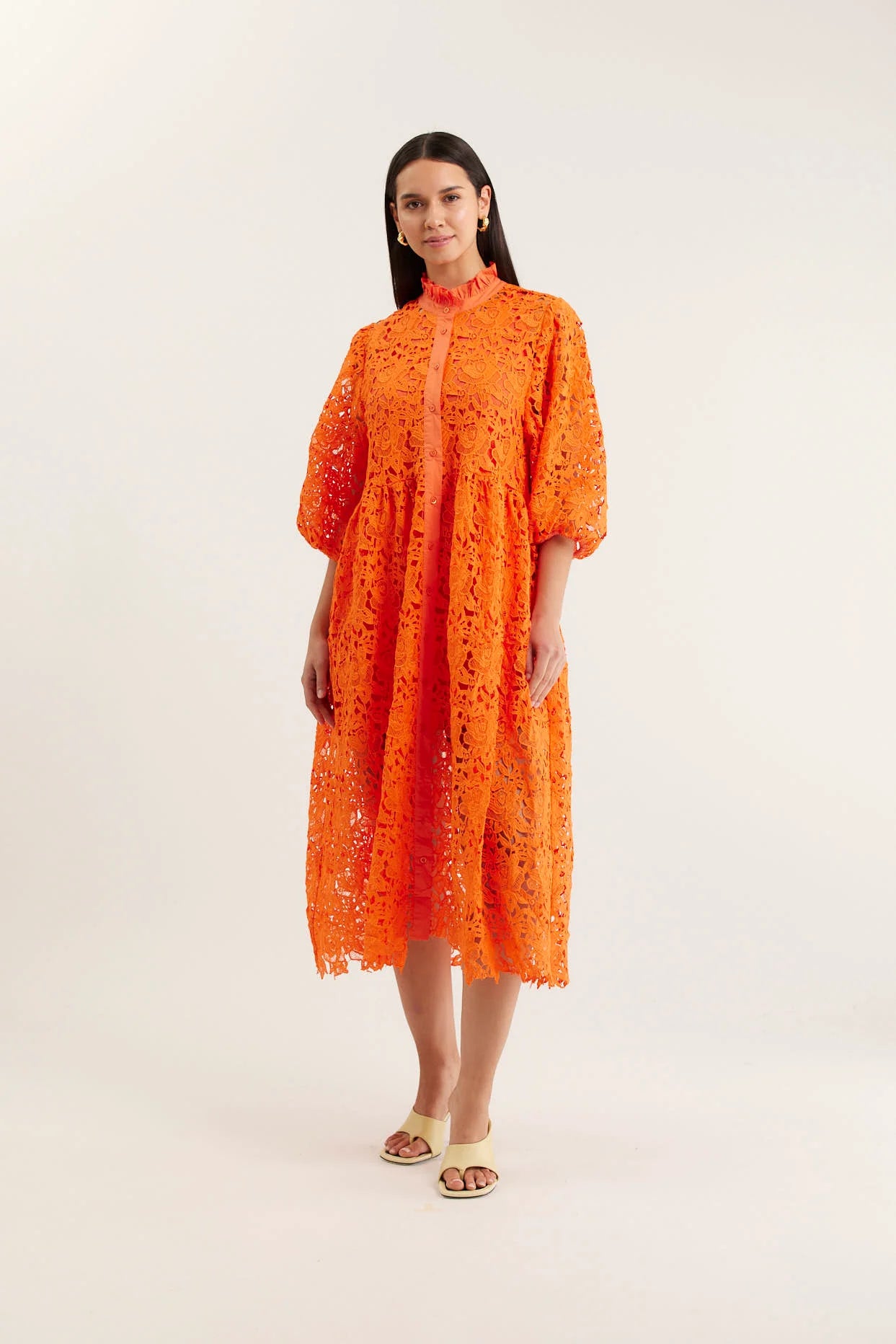 Claire Lace Dress - Tangerine
