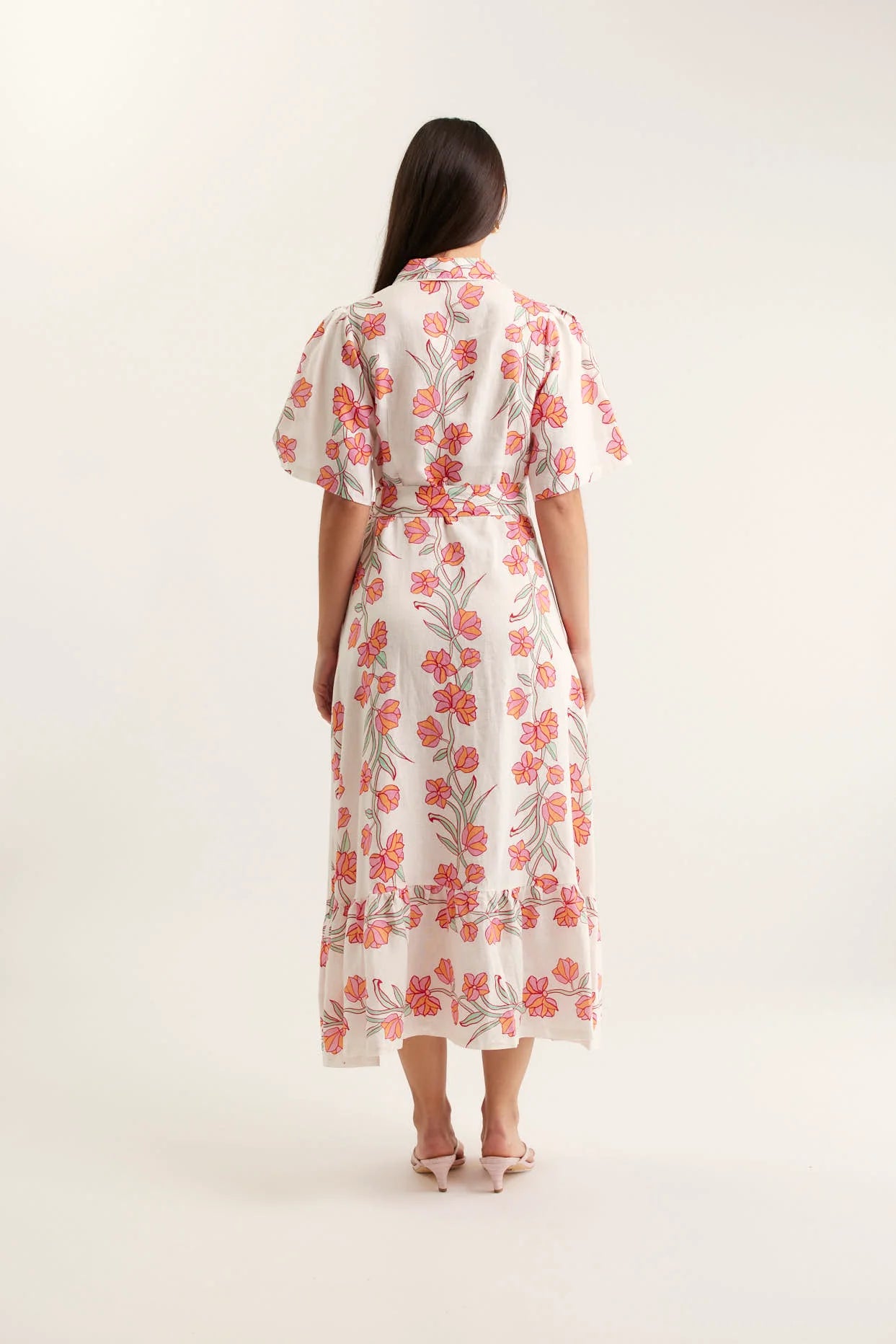 Emma Linen Vine Dress - Pink