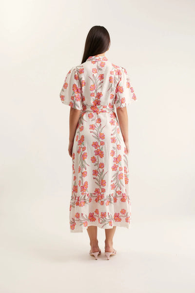 Emma Linen Vine Dress - Pink