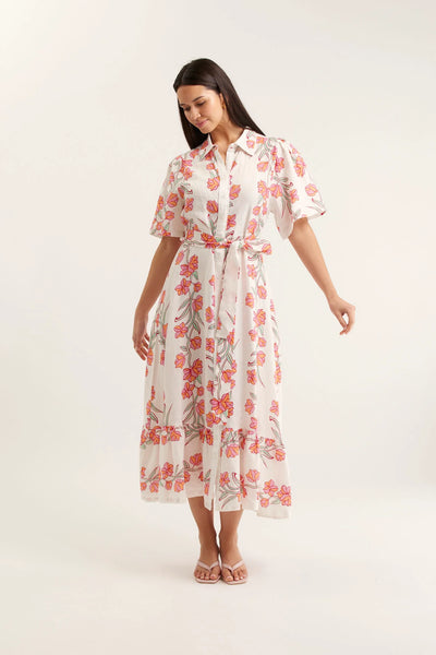 Emma Linen Vine Dress - Pink