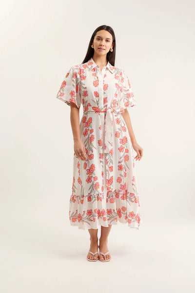 Emma Linen Vine Dress - Pink