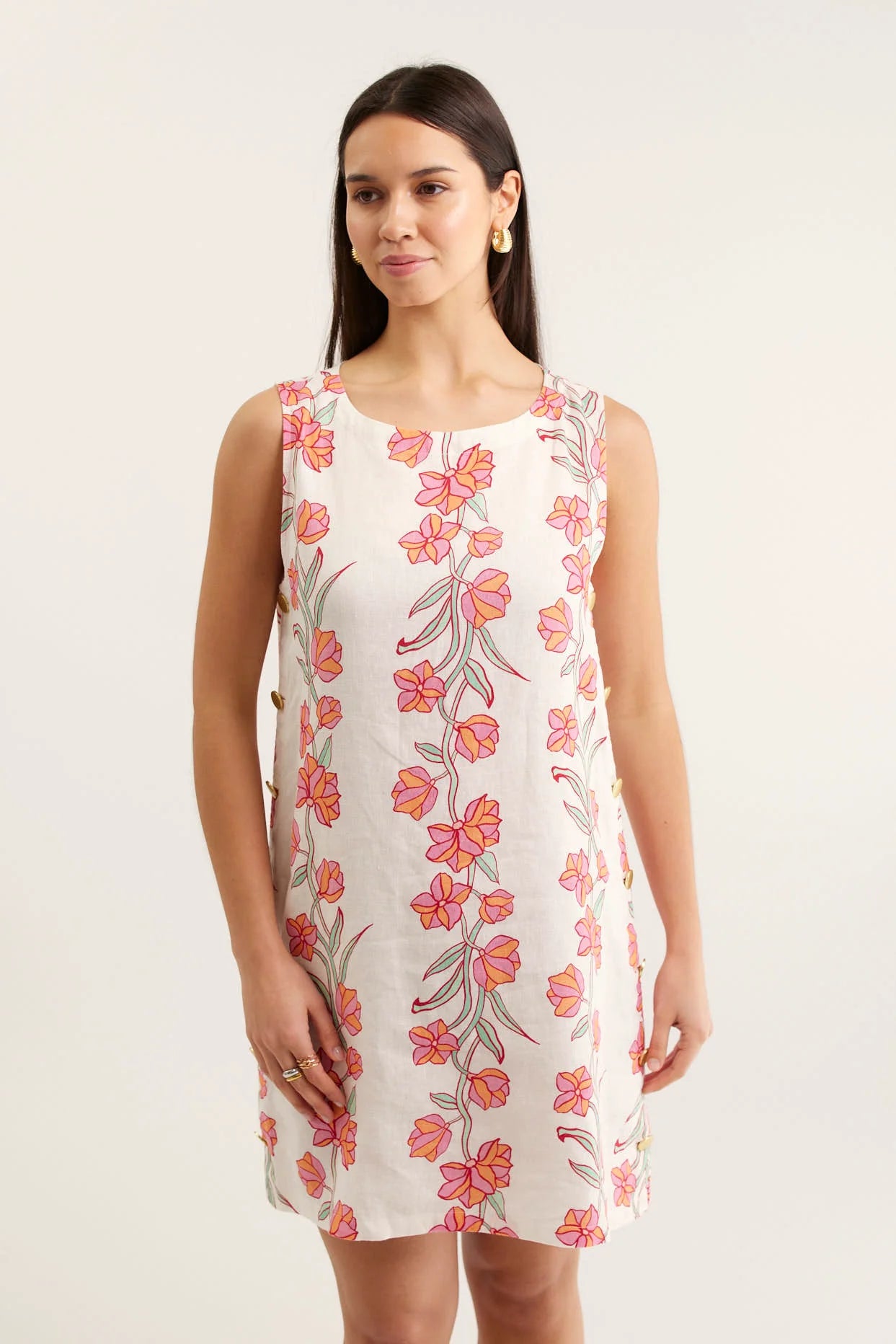 Lola Linen Vine Dress - Pink
