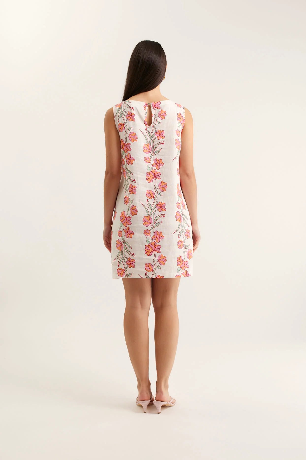 Lola Linen Vine Dress - Pink