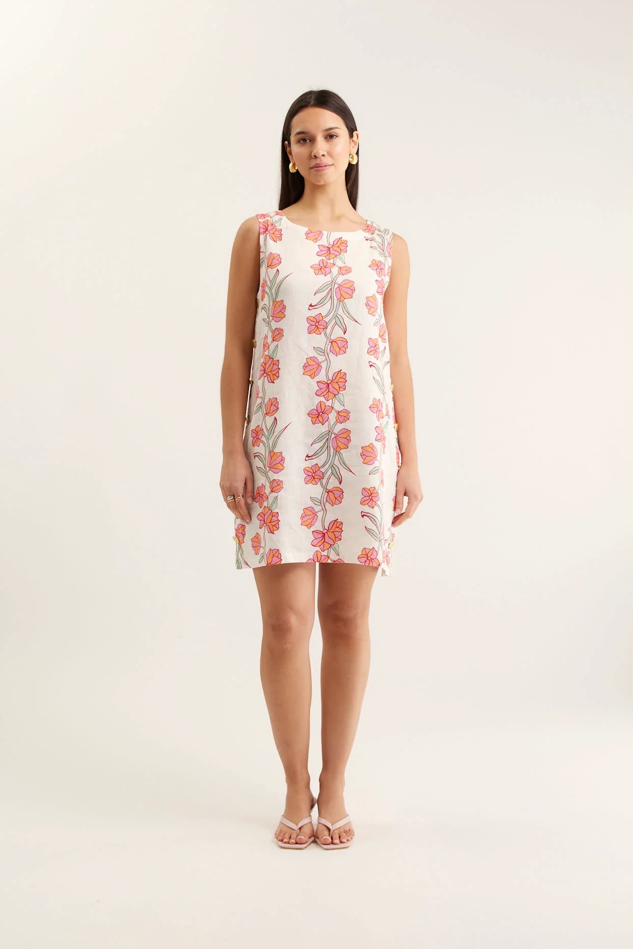 Lola Linen Vine Dress - Pink