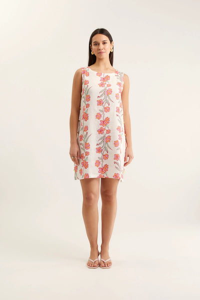 Lola Linen Vine Dress - Pink