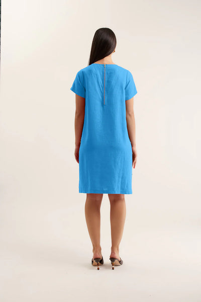 Louie Linen Mini Dress - Cornflower