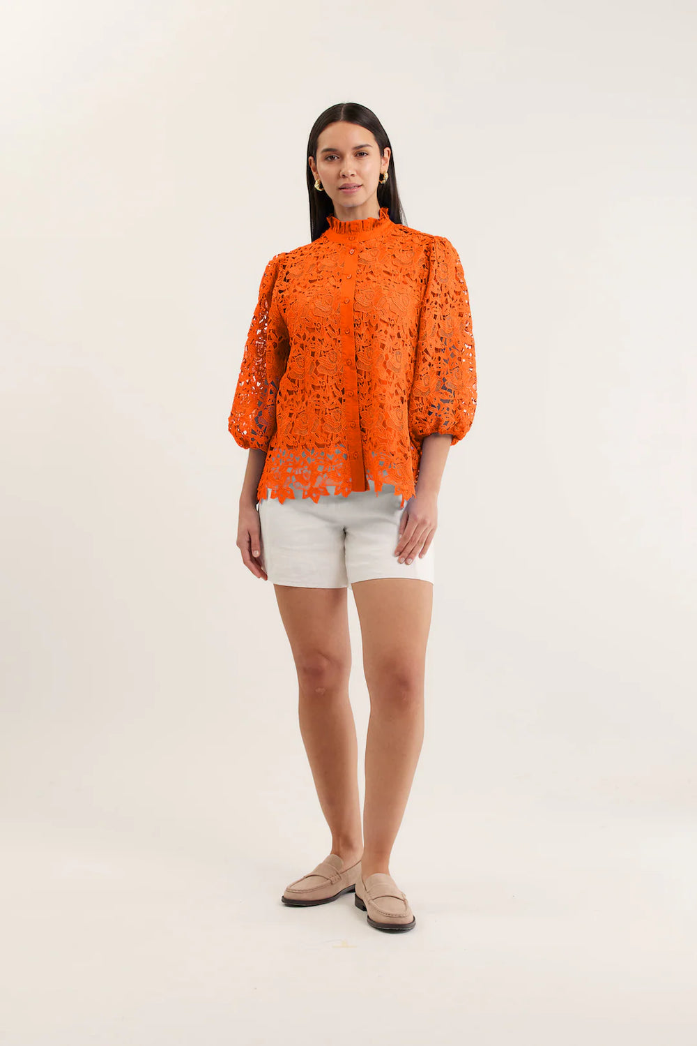 Lume Lace Shirt - Tangerine