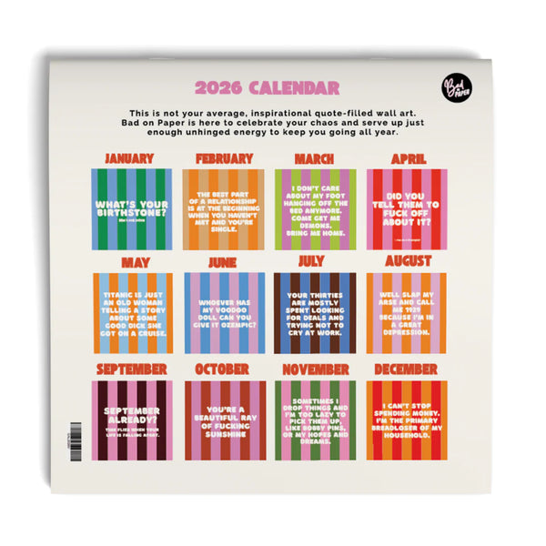 Bad on Paper 2026 Calendar (Small, Square)