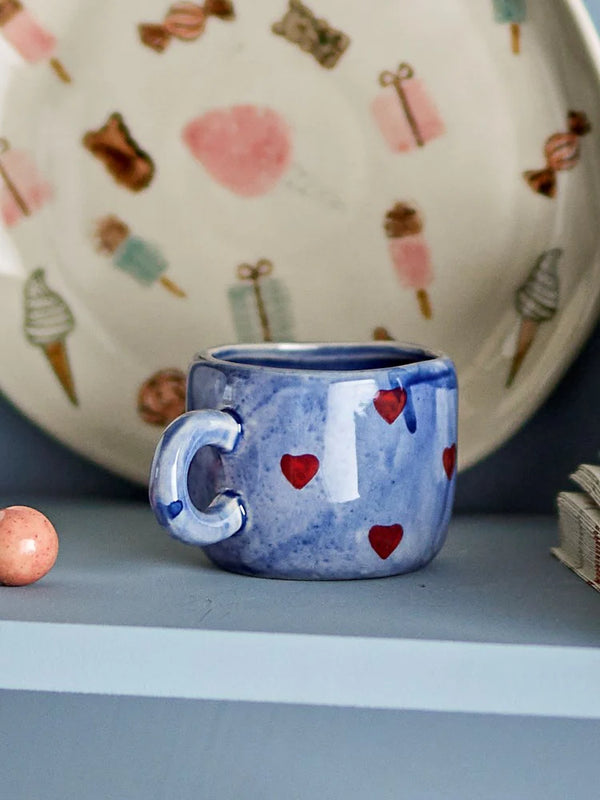 Nini Cup Stoneware - Blue Hearts