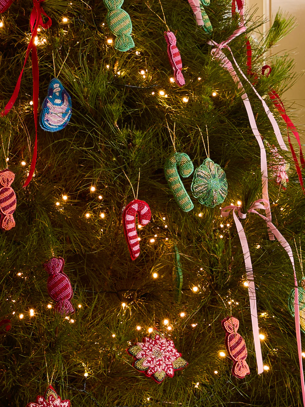 Candy Cane Pink Beaded Christmas Decoration