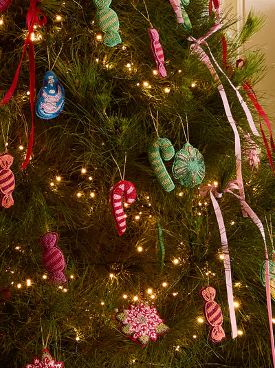 Candy Cane Pink Beaded Christmas Decoration