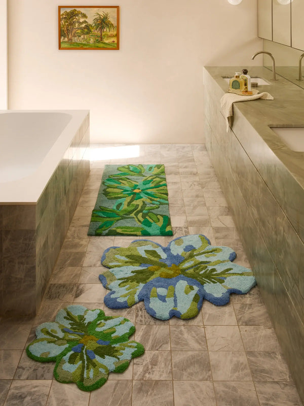Dutch Floral Green Long Bath Mat
