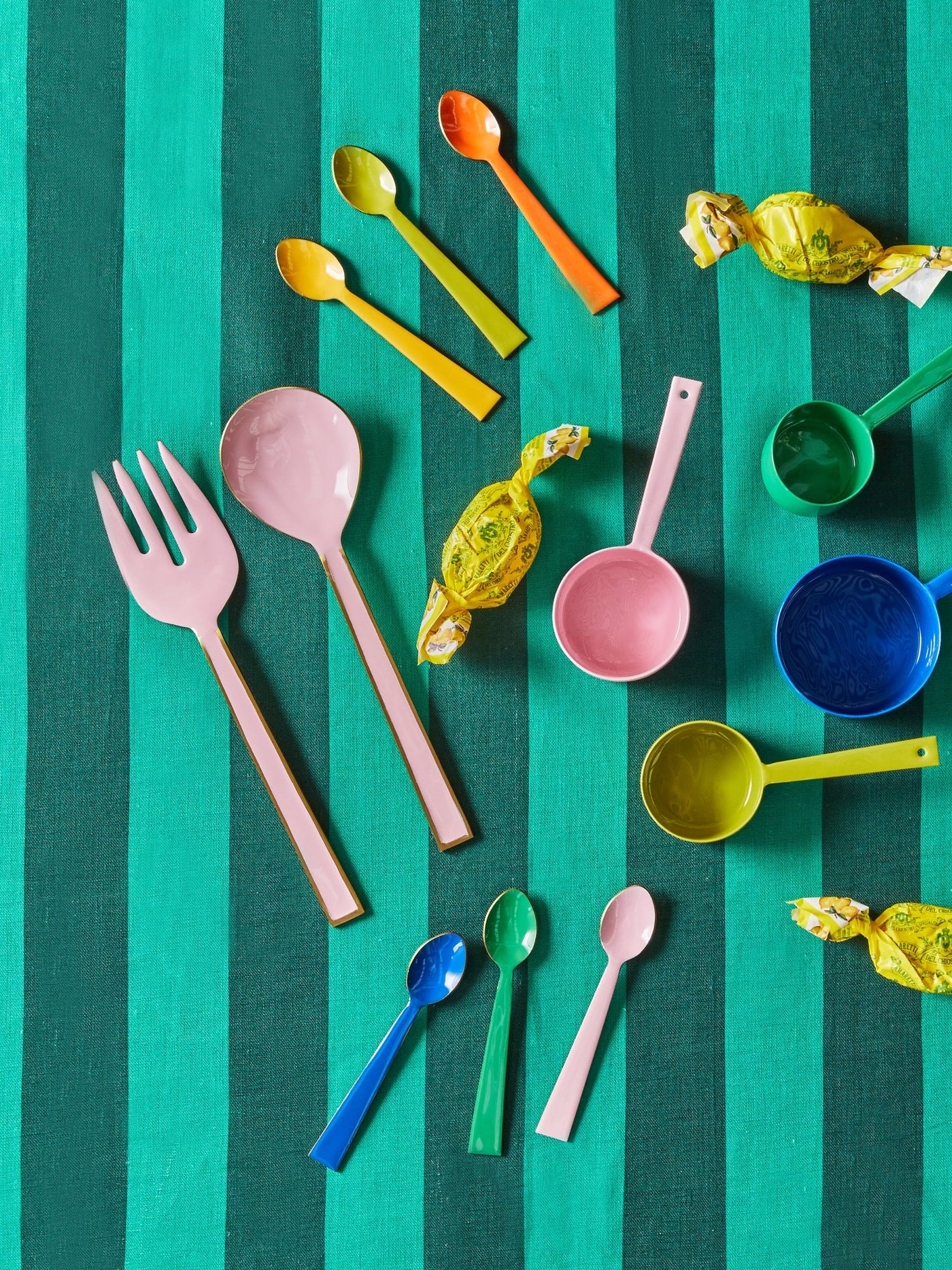 Enamel Rose Salad Servers