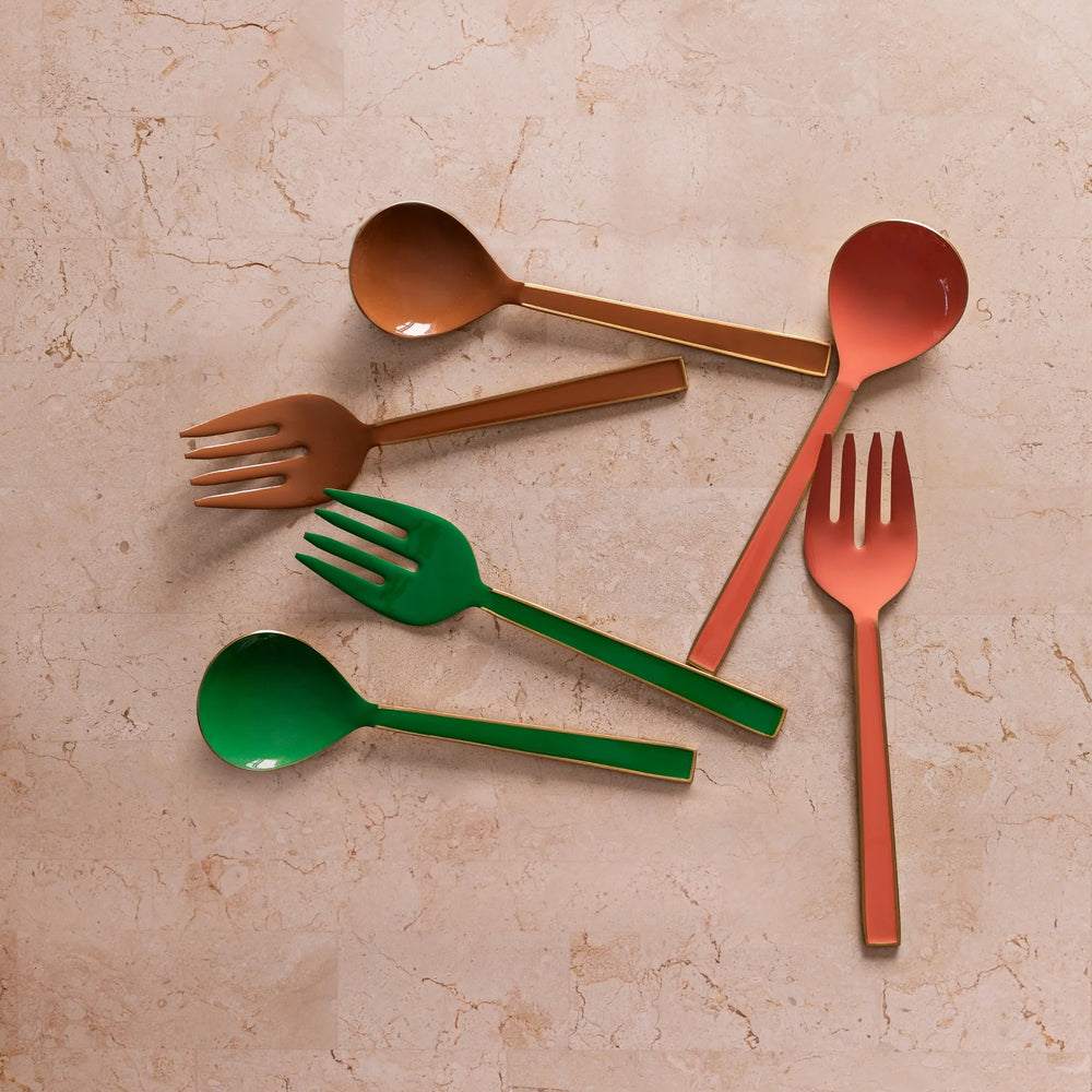 Enamel Tan Salad Servers (Set of Two)