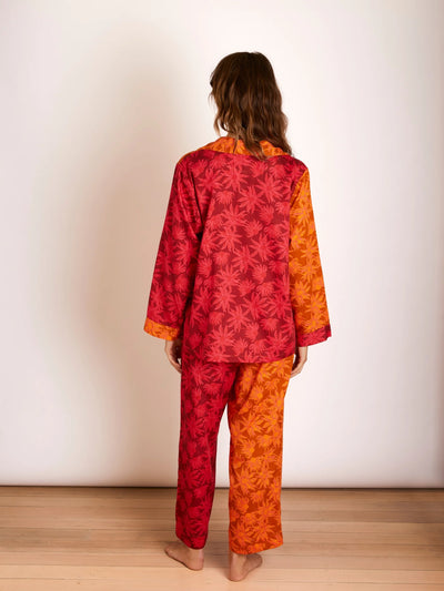 Flannel Flower Cerise Tan Pyjama Set