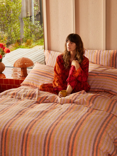 Flannel Flower Cerise Tan Pyjama Set